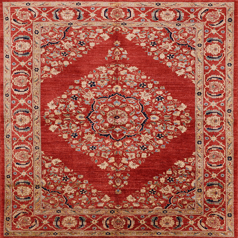Tapis beige / rouge Sighmund, Carré 8 pi
