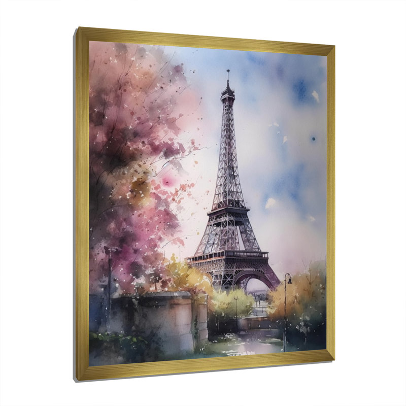 «Beautiful Eiffel Tower In Paris V», art sur toile Paris, H 20 po x l 12 po x P 1 po, Cadre doré simple