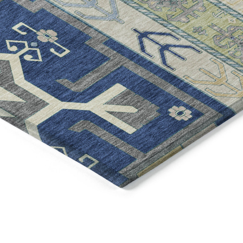 Tapis intérieur / extérieur bleu aztèque lavable 3 pi x 5 pi