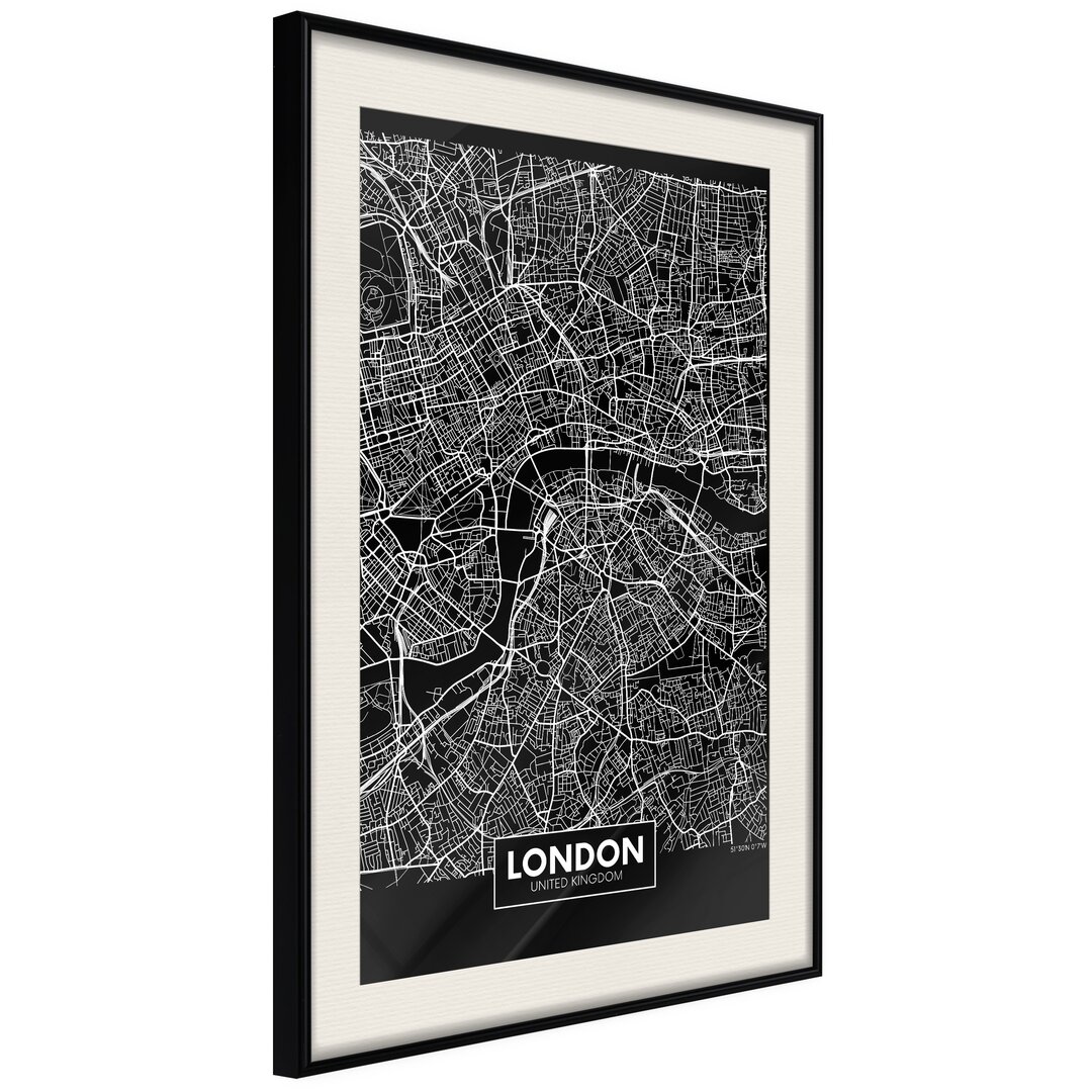 Gerahmtes Poster-Stadtplan: London (Dunkel)