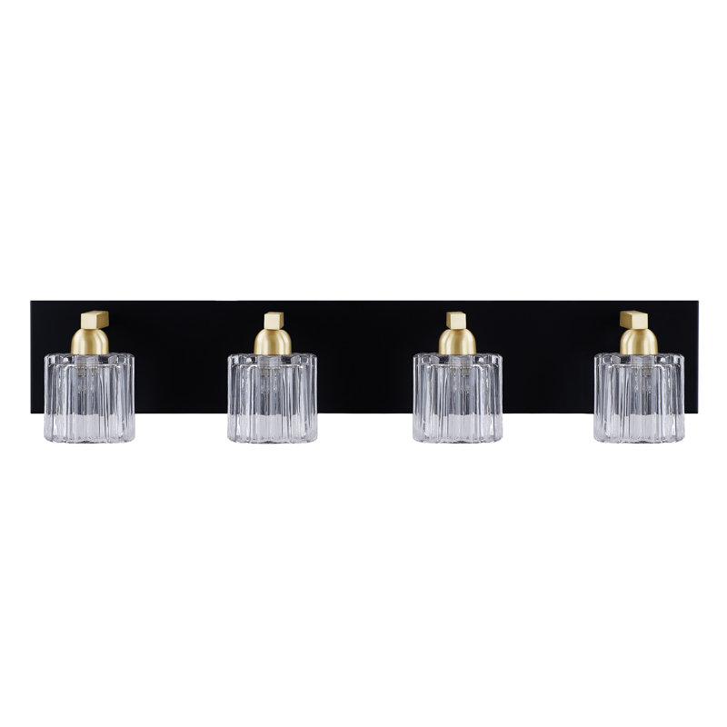 28" Matte Black and Warm Brass Vanity Light with Clear Glass Shades