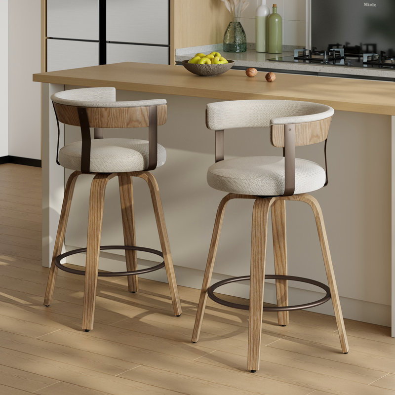 Tabouret de comptoir pivotant de 26 po avec dossier et pieds en bois cintré pour îlot de cuisine