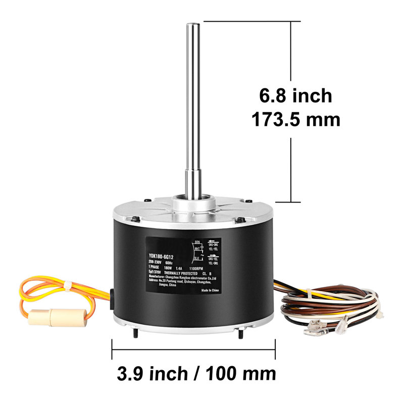 1/4 HP Condenser Fan Motor Replacement - 5KCP39EGS070S Compatible, 1100 RPM Reversible AC Motor with Explosion-Proof Capacitor for HVAC Systems