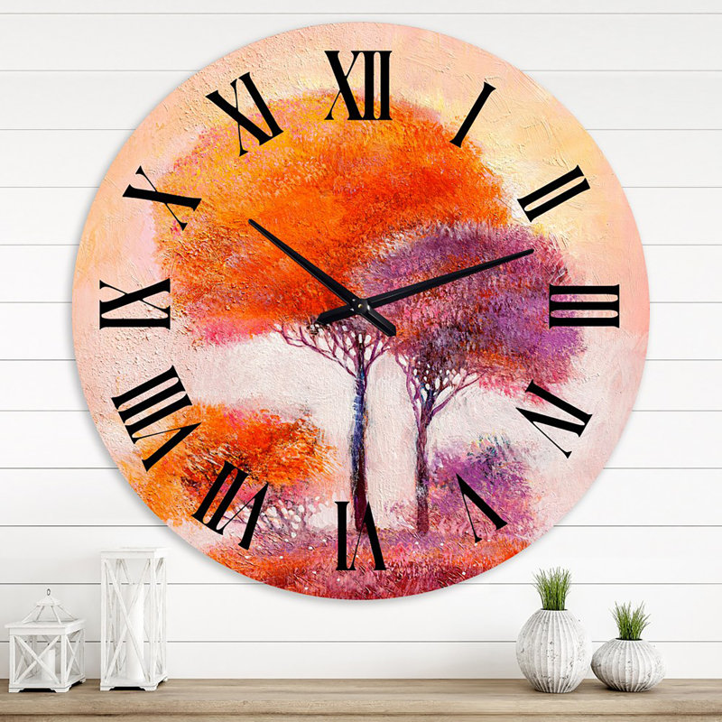 Impression d'arbres colorés I - Horloge murale traditionnelle, Surdimensionné