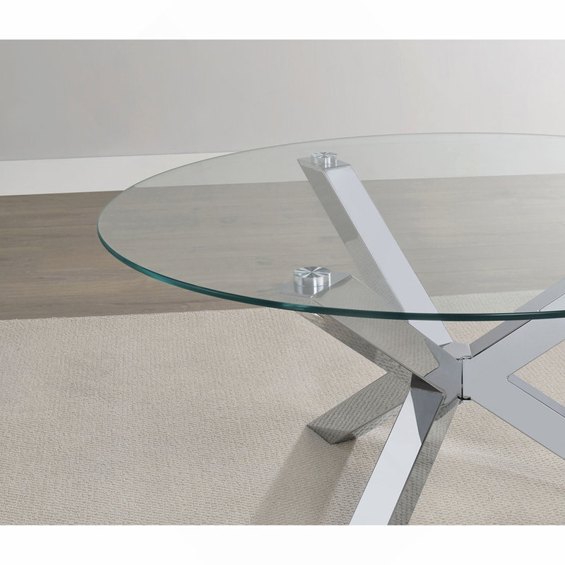 Table basse chromée en verre trempé
