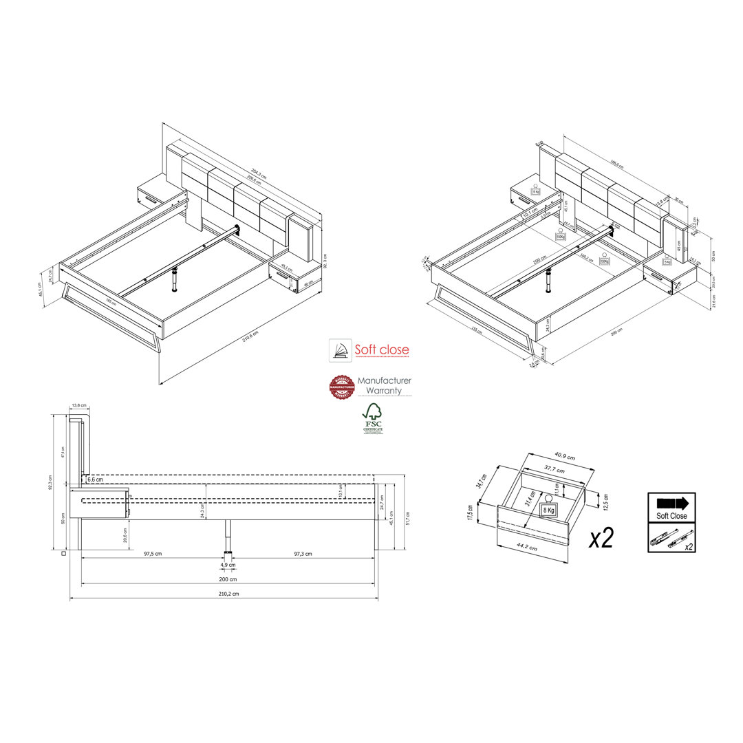 Venusia Vb16x Schlafzimmer Set-6 Teilig - Kleiderschrank Mit Schiebetüren -bett Mit Nachtkonnsolen -bett 160 X 200 Cm - ...