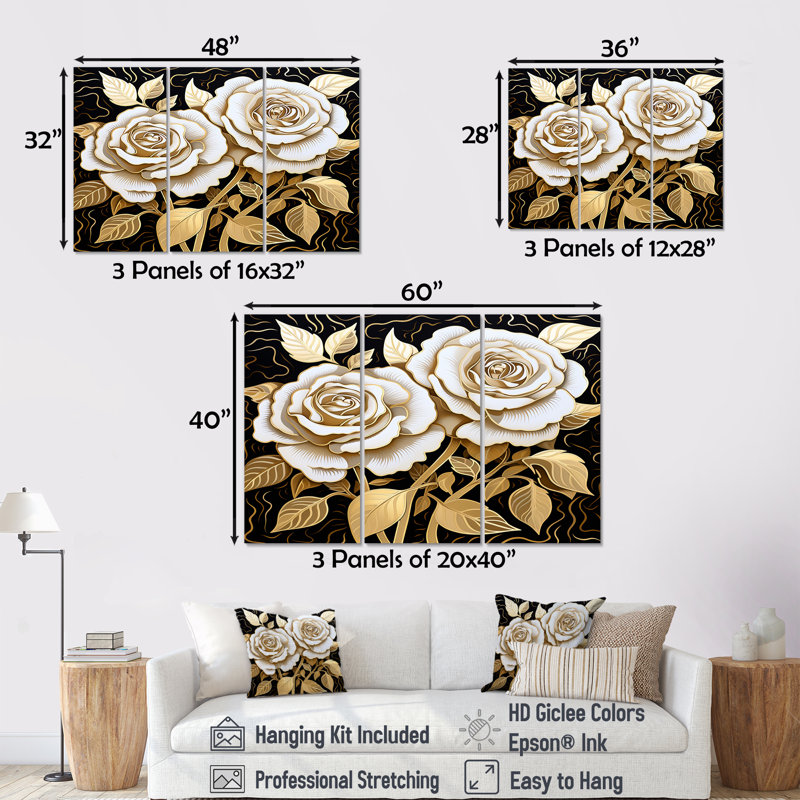 Houdemont - Ensemble d'art mural roses, Toile tendue, H 32 po x l 48 po x P 1 po