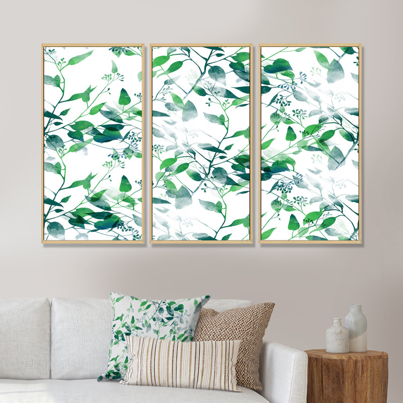 Silhouette de feuilles d'eucalyptus II - ensemble de 3 toiles encadrées, Brun, H 20 po x l 36 po