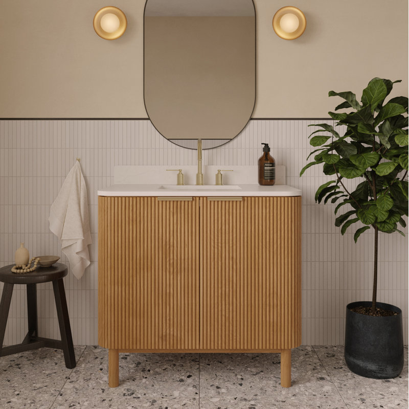 Kensington 36"W x 22"D Reeded Single Bathroom Vanity With Cultured Marble Countertop, 34" H x 36" W x 22" D