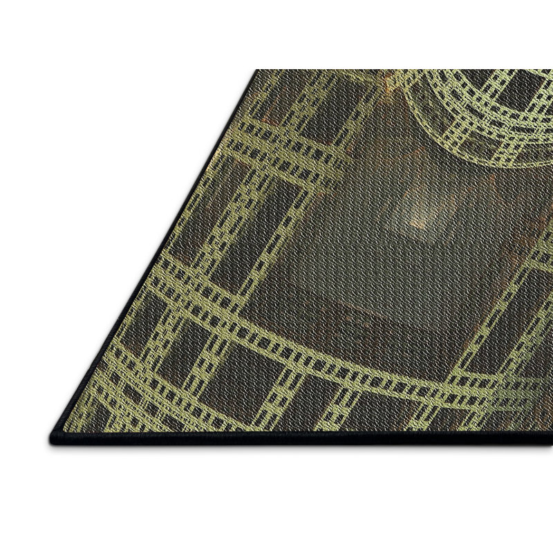 Tapis vert/jaune à motifs, Rectangle 5 pi x 7 pi