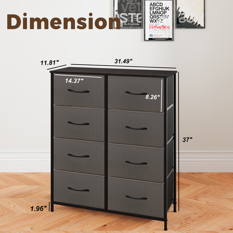 Teagann 8 Drawer Storage Drawer, Gray/Black