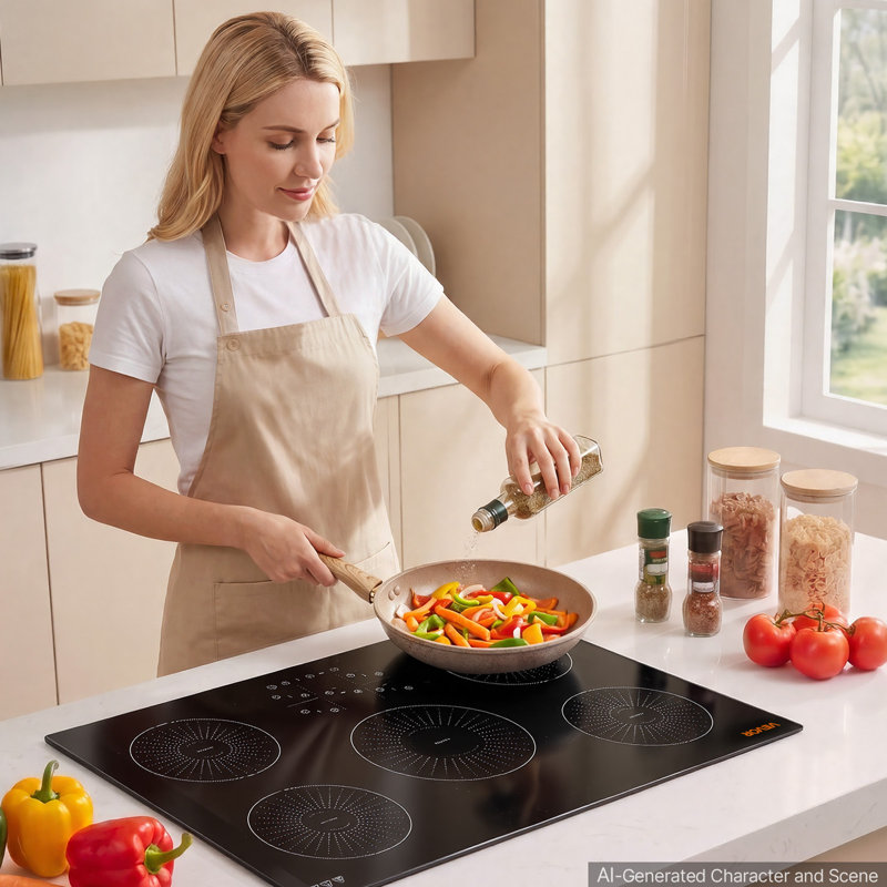 Plaque de cuisson à induction 30 po, 5 brûleurs, cuisinière électrique intégrée 220 V 9 200 W, brûleur à induction pour la cuisine, avec 9 niveaux de puissance, écran tactile à DEL, surface en vitrocéramique, verrou pour enfant