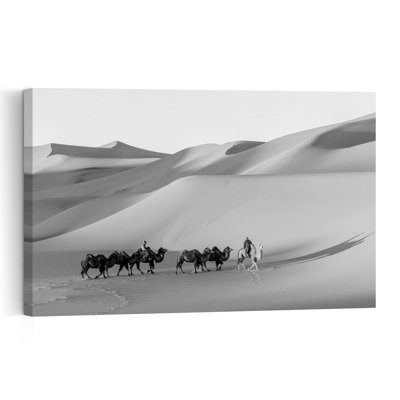 Caravane de chameaux du désert - Tableau abstrait contemporain représentant un paysage animalier