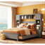 Lit plateforme double en bois avec armoire et tablette tout-en-un, meubles de chambre à coucher gris avec rangement peu encombrant