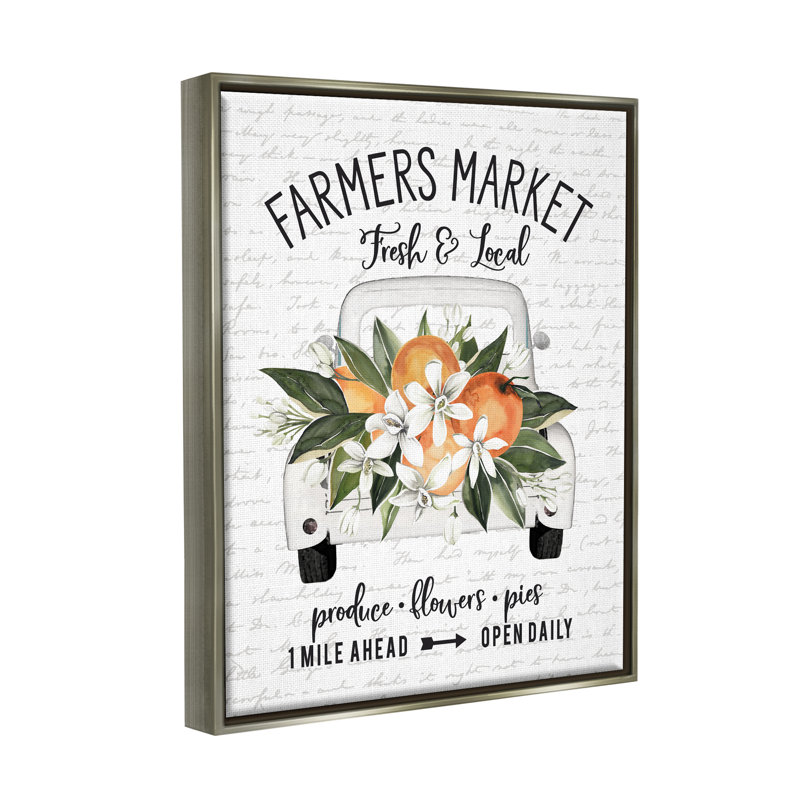 «Farmers Market Orange Blossom Truckoad», art mural sur toile par lettres et lignes, H 31 po x l 25 po x P 1,7 po