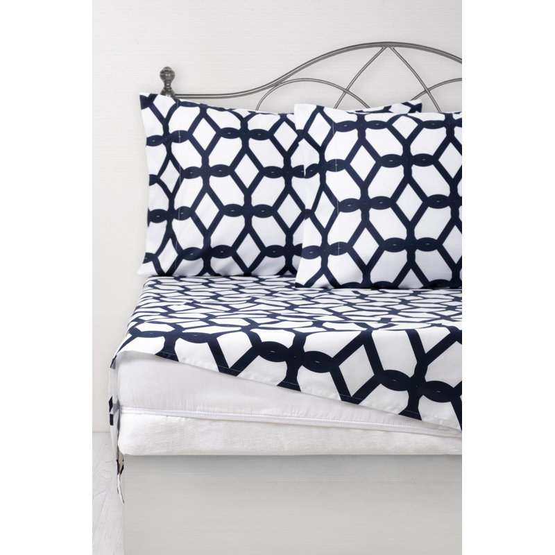Ensemble de draps pour chambre d'amis 4 pièces 100% coton, Ensemble de draps pour grand lit avec 2 taies d'or, Bleu marine