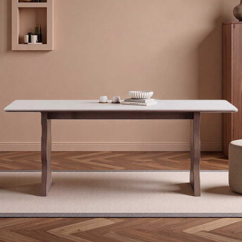 Table de salle à manger avec pieds en bois massif de granit, H 29,53 po x L 70,87 po x l 35,43 po