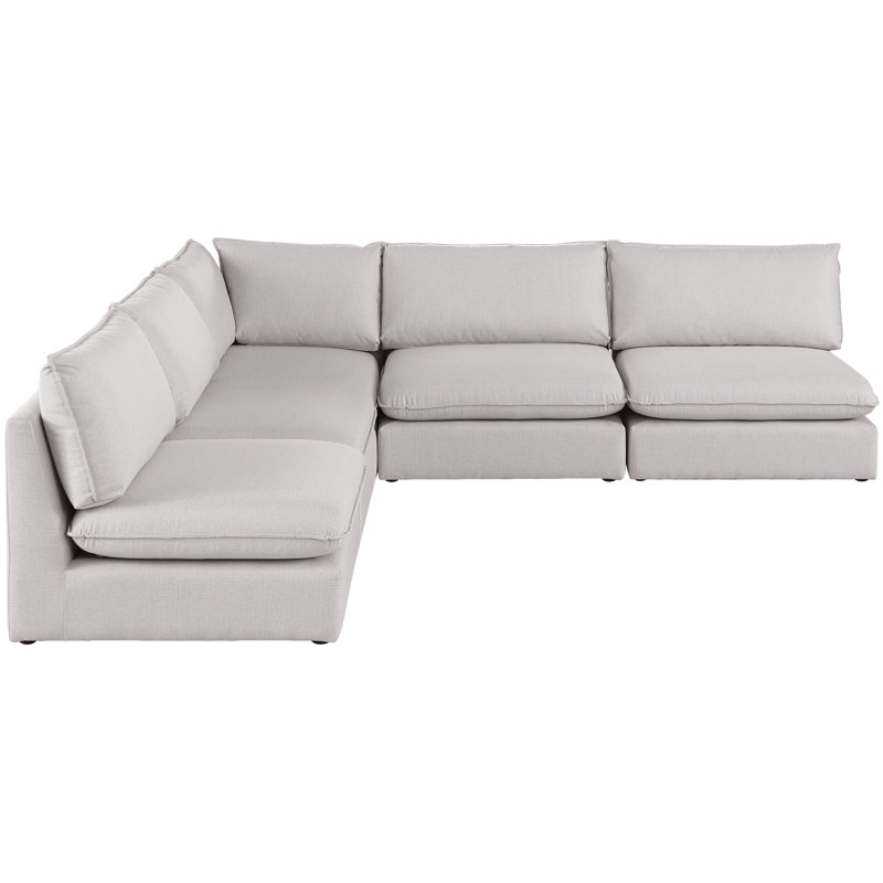 Tupman Upholstered L-Shaped Sectional Reversible, Beige Linen Textured Fabric