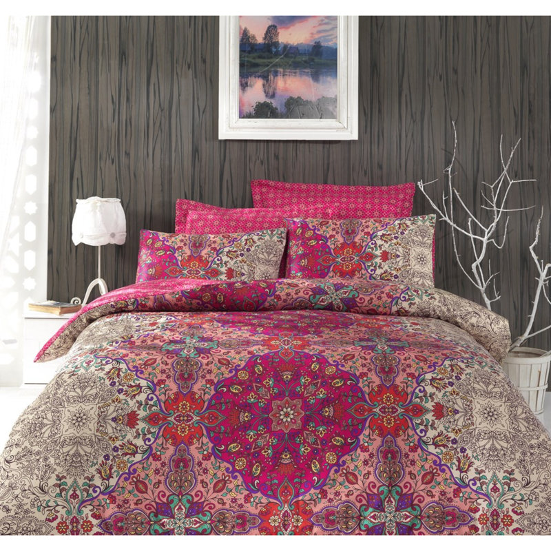 Ensemble de housse de couette 100% coton 2 pièces gris / rouge / blanc Lennon