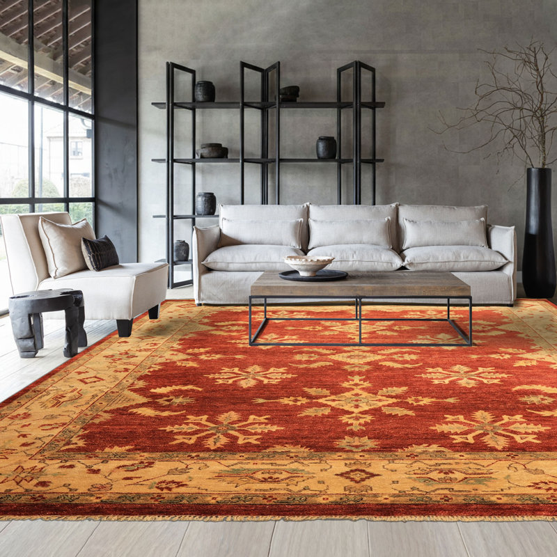 Tapis beige en laine noué à la main 8 pi 2 po x 9 pi 11 po Oushak