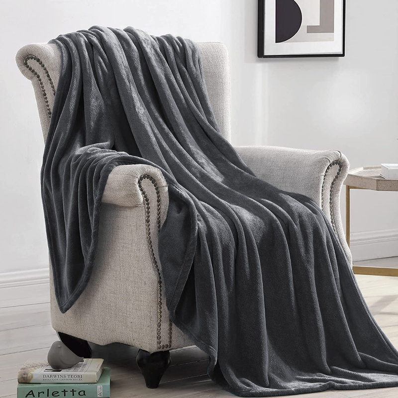 Climax Super Soft Reversible Mink Faux Plush Fur Fleece Blanket Throw, Grey, Double (4'6)