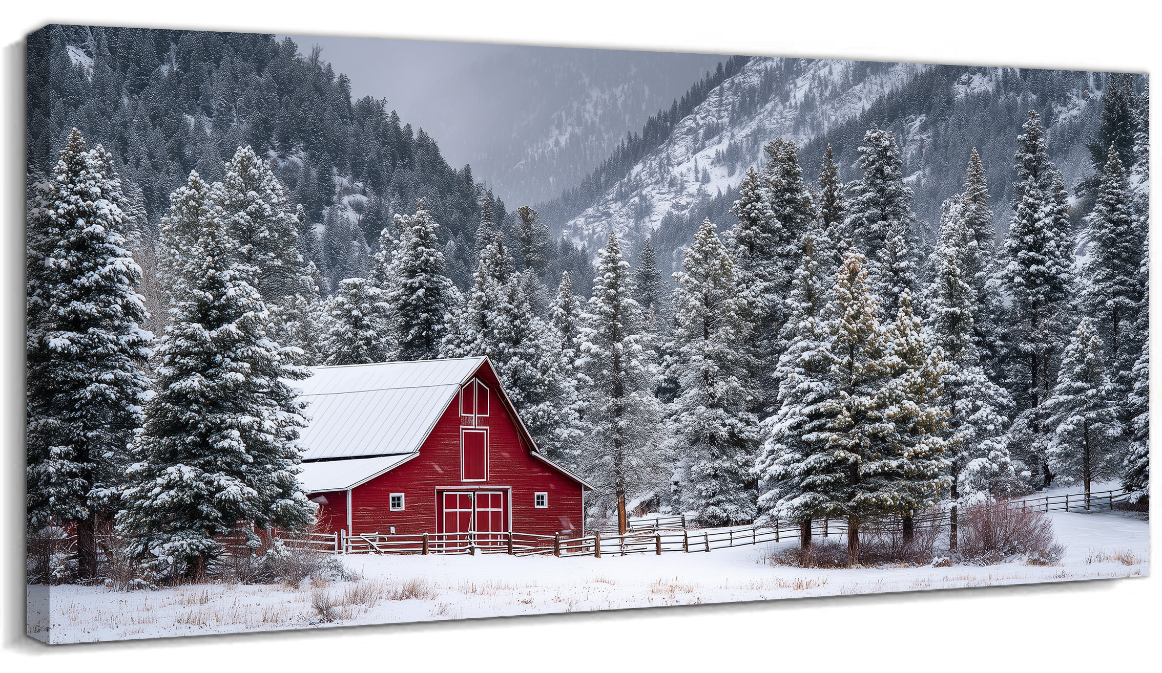 East Urban Home Large Winter Scene Canvas Wall Art Christmas Red Barn ...