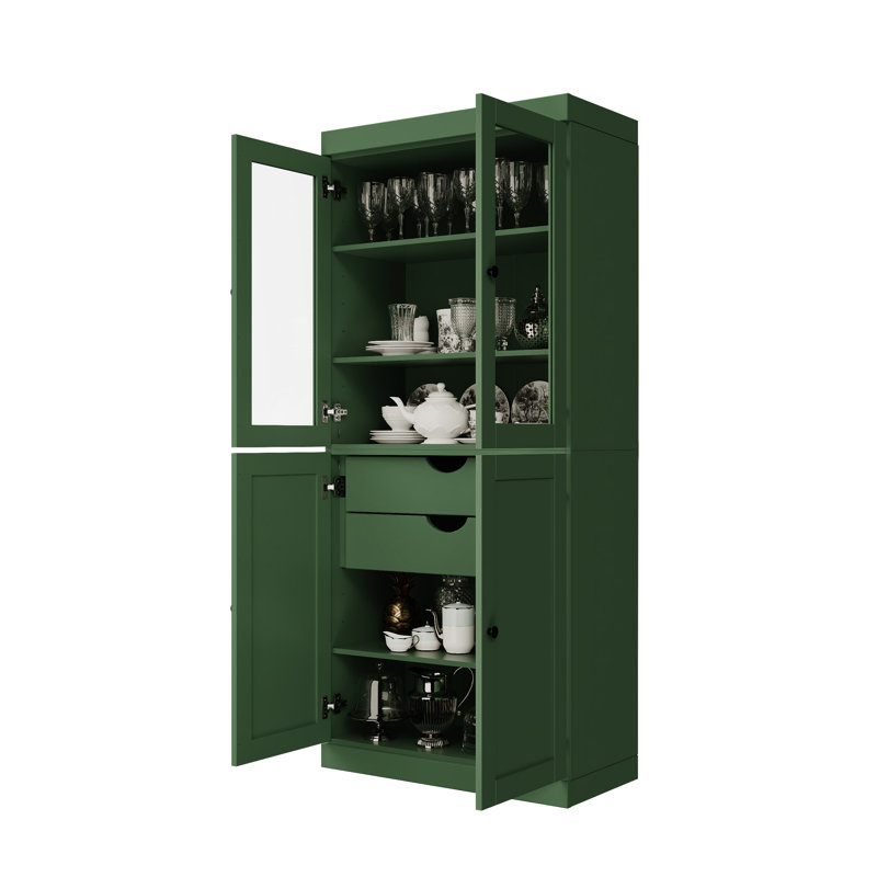 Garde-manger 100% en bois massif avec shaker Palace Imports, portes en verre transparent, 2 tiroirs et tablettes réglables Palace Imports