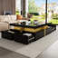 Coffee Table for Living Room, Classic Black MDF, 43.3-Inch Square Top with 4 Drawers