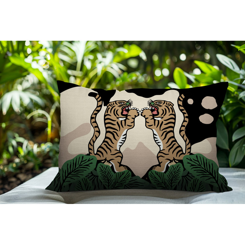 Oreiller rectangulaire réversible intérieur / extérieur Mikro Tiger, Beige, H 25 po x l 18 po