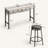 3-Drawer Long Dining Table Set With Power Outlets, Bar Kitchen Table Set With Circular PU Stools, Easy Assemble, Brown Gray Table+Black Stool