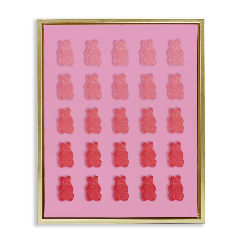 Cadre flottant Sweet Pink Gummy Bears, design par Lish Creative, Cadre flottant métallique doré, H 21 po x l 17 po