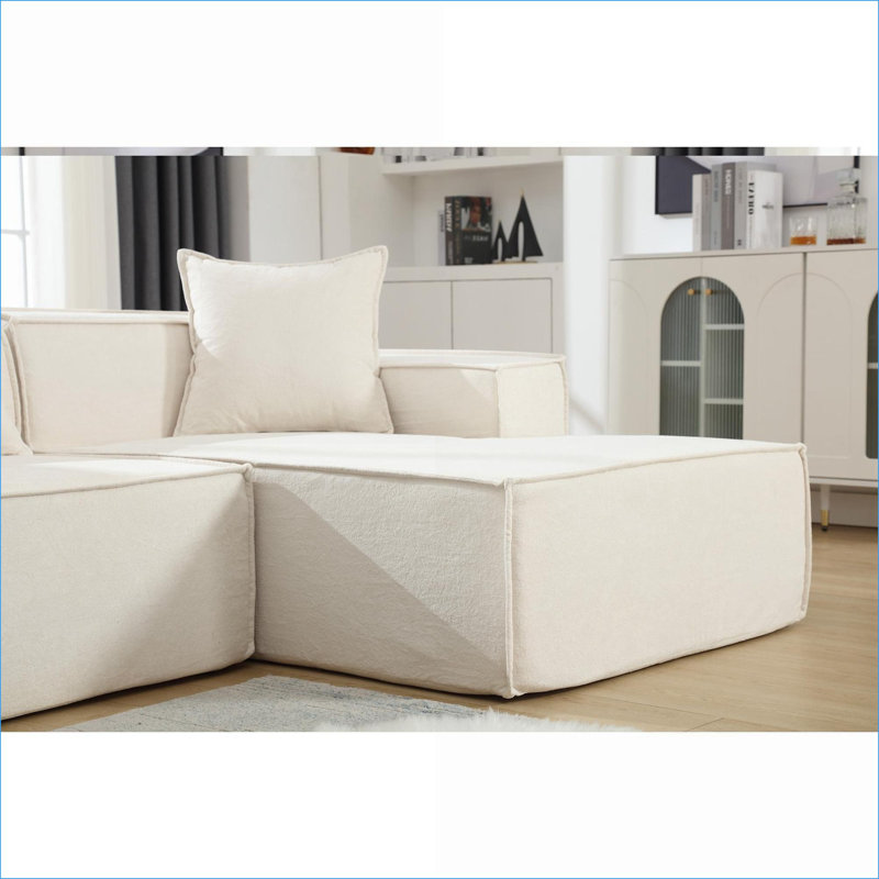 Canapés modulaires | Canapé modulaire moderne en L pour salon, orienté à droite | Beige | Polyester