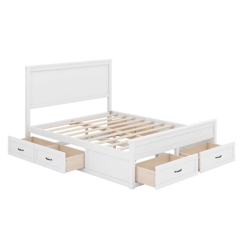 Base de lit en bois avec tiroirs, Blanc