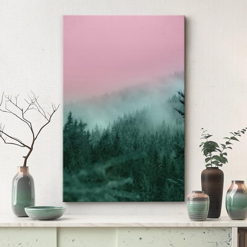«Duotone Pink Green Mountain» sur toile, H 24 po x l 16 po, Toile tendue
