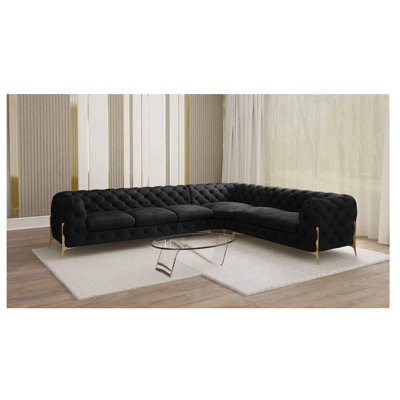 L-shape Corner Chesterfield Sofa  with Gold Metal Legs
