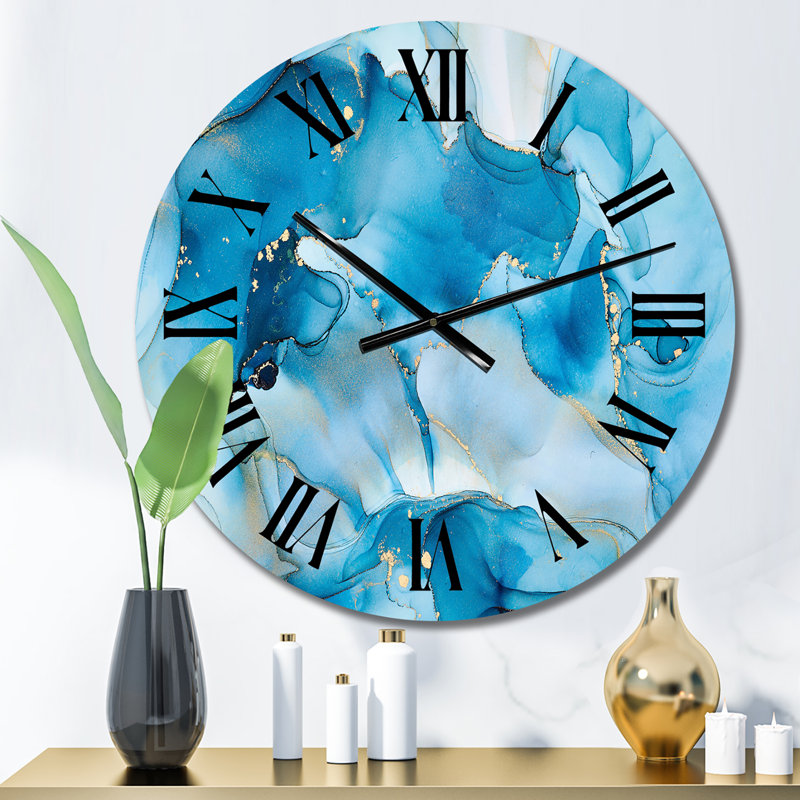 Horloge murale moderne de luxe bleue abstraite fluide VI, Moyen