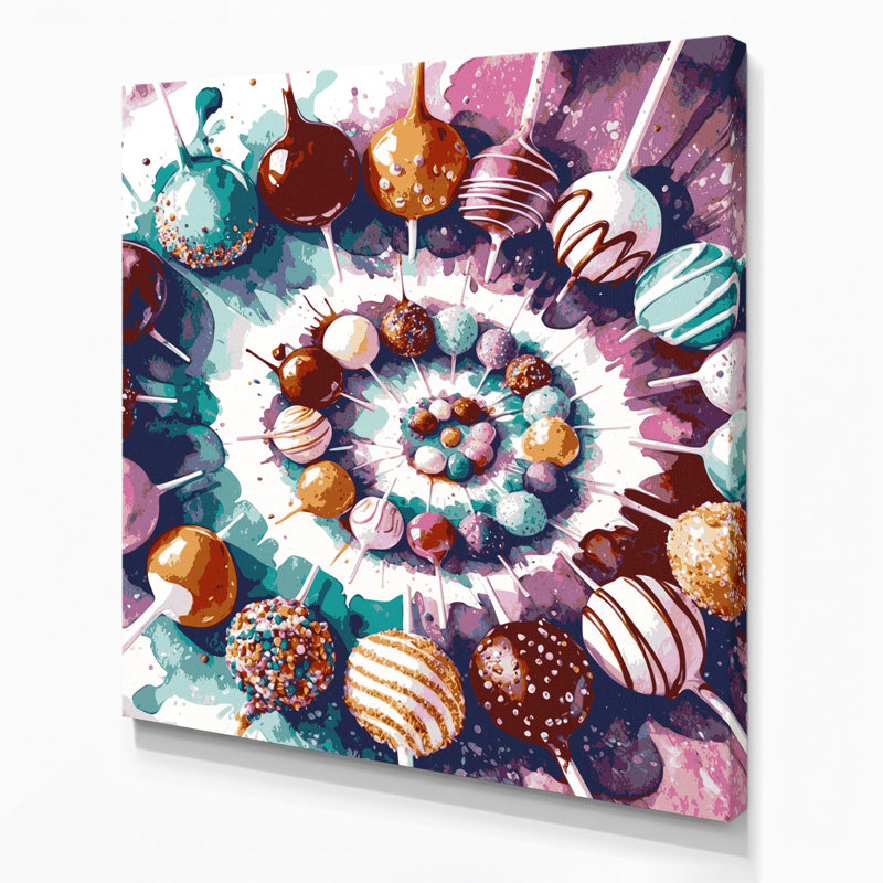 «Desserts Cake pops», art mural sur toile rose, H 12 po x l 12 po