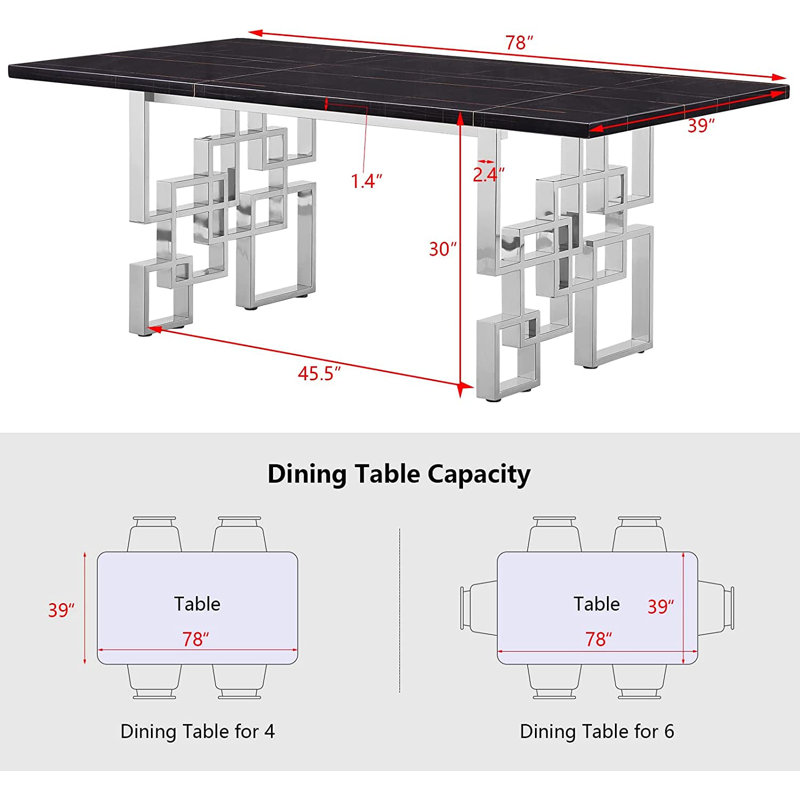 Metal Base Dining Table, Black, Silver