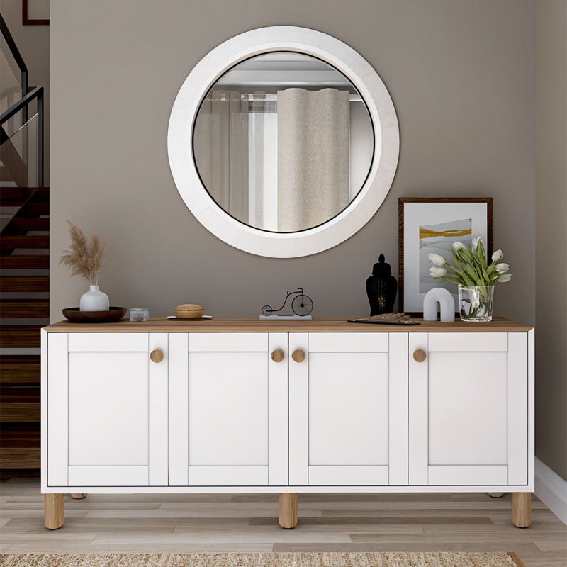 Modern Console Table, Light Walnut Finish, 70.9 x 31.5 x 14.7 inches | 100% Melamine Coated Particle Board, Thickness: 0.7 inches | Multiple Shelves, Wall-Mountable, Scandinavian Design for Stylish Home Decor