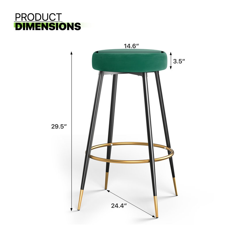 Cheshunt Upholstered Round Counter Bar Stool, Metal Frame Bar Stool, Green