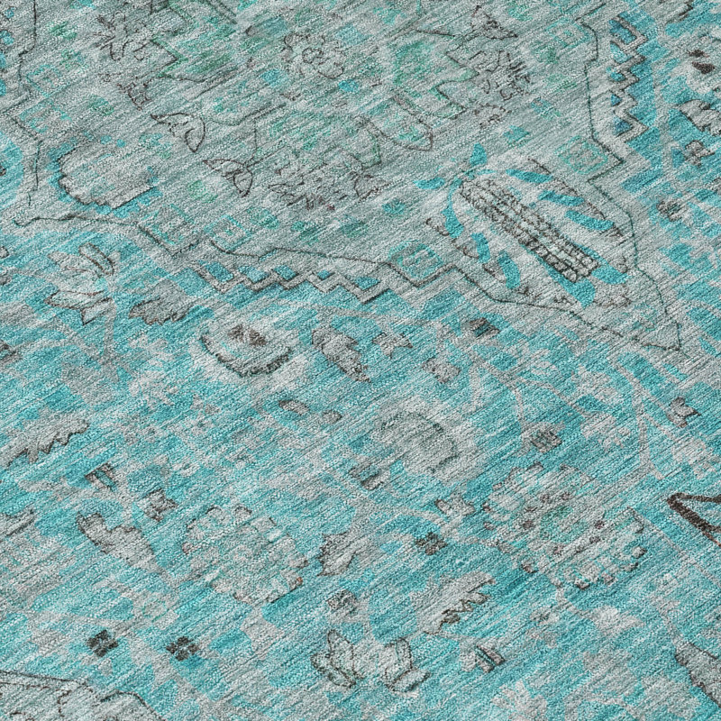 Vexira Teal Washable Indoor-Outdoor Rug - LOOMLAN, 8' x 8'