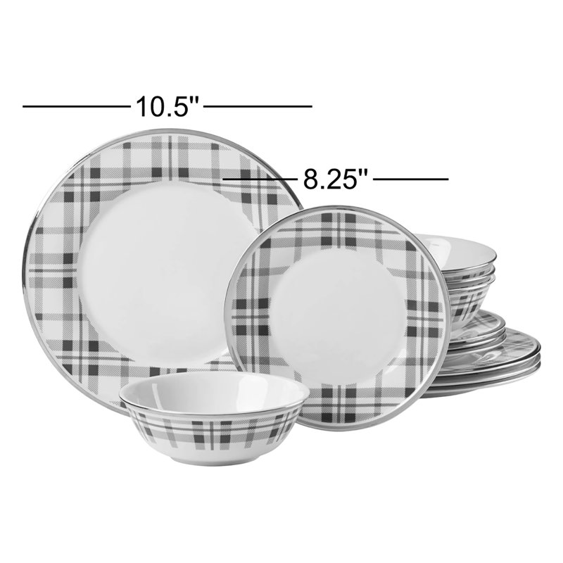 Holiday Plaid 12-Piece Dinnerware Set
