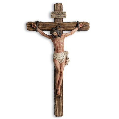 20.75'' H Hand-Painted Resin Jesus Crucifix Wall Cross with INRI Plaque
