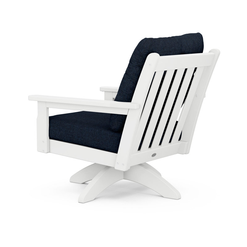 Chaise pivotante à assise profonde Lakeside Vineyard, Indigo marin, Blanc