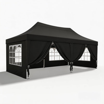Quictent 3x6m Commercial Pop Up Gazebo with Sloped High Peak, Heavy Duty Event Shelter with Church Window Sides for Backyard, Parties, Vendor Booths-Grey
