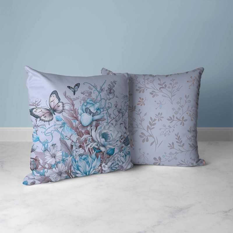Garden Delights Indoor / Outdoor Throw Pillow Indoor / Outdoor Square Cushion, Blue/Multicolor/Cyan, 41cm H x 41cm W