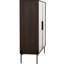 Armoire de rangement à DEL avec verre trempé. Moderne pour le bureau, la maison. Pieds en métal, fabrication. 4 tablettes réglables, 2 tiroirs, noir et tablette de présentation en verre noyer foncé. Salle d'étude de style.-1955540540