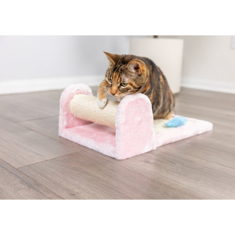 Pink Sisal Rolling Cat Scratcher with Faux Fur