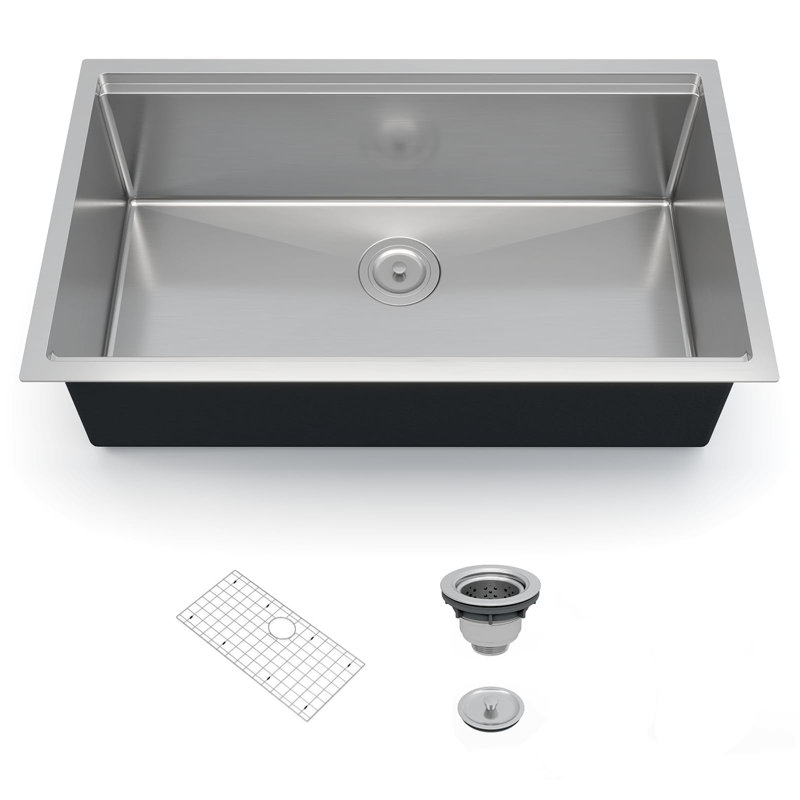 GarveeHome Undermount Kitchen Basin 304 Stainless Steel, Single or Double Bowl, Bottom Grid & Drain, Sound Dampening, Modern Dual Mount Workstation