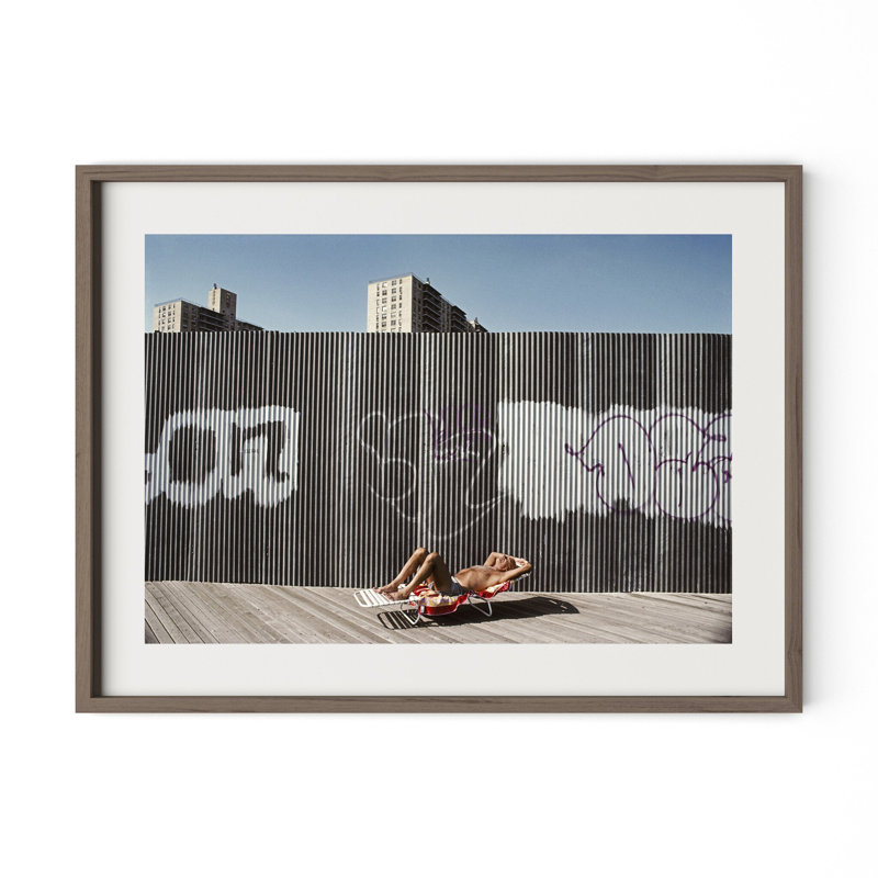 Brighton Beach Boardwalk Print by Barbara Alper, W 40" x H 30", Rustic Walnut